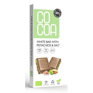Tabliczka biała z PISTACJAMI i SOLĄ 60% mniej cukru BIO - COCOA 40 g