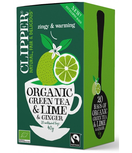 Herbata Zielona z LIMONKĄ I IMBIREM FAIR TRADE BIO (20 x 2 g) - CLIPPER 40 g