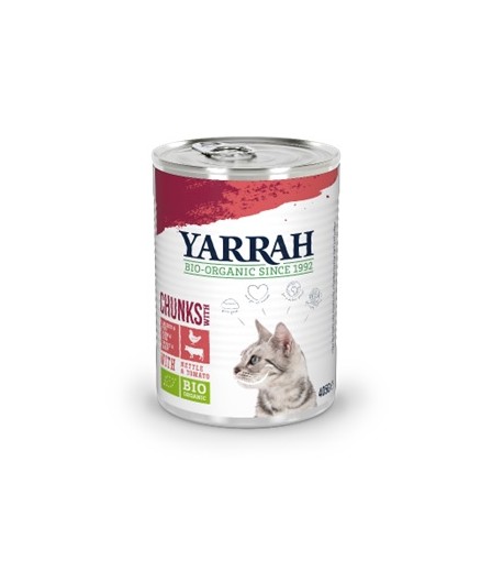 Kawałki kurczaka i wołowiny z pomidorem i pokrzywą BIO (dla kota dorosłego) - YARRAH 405 g